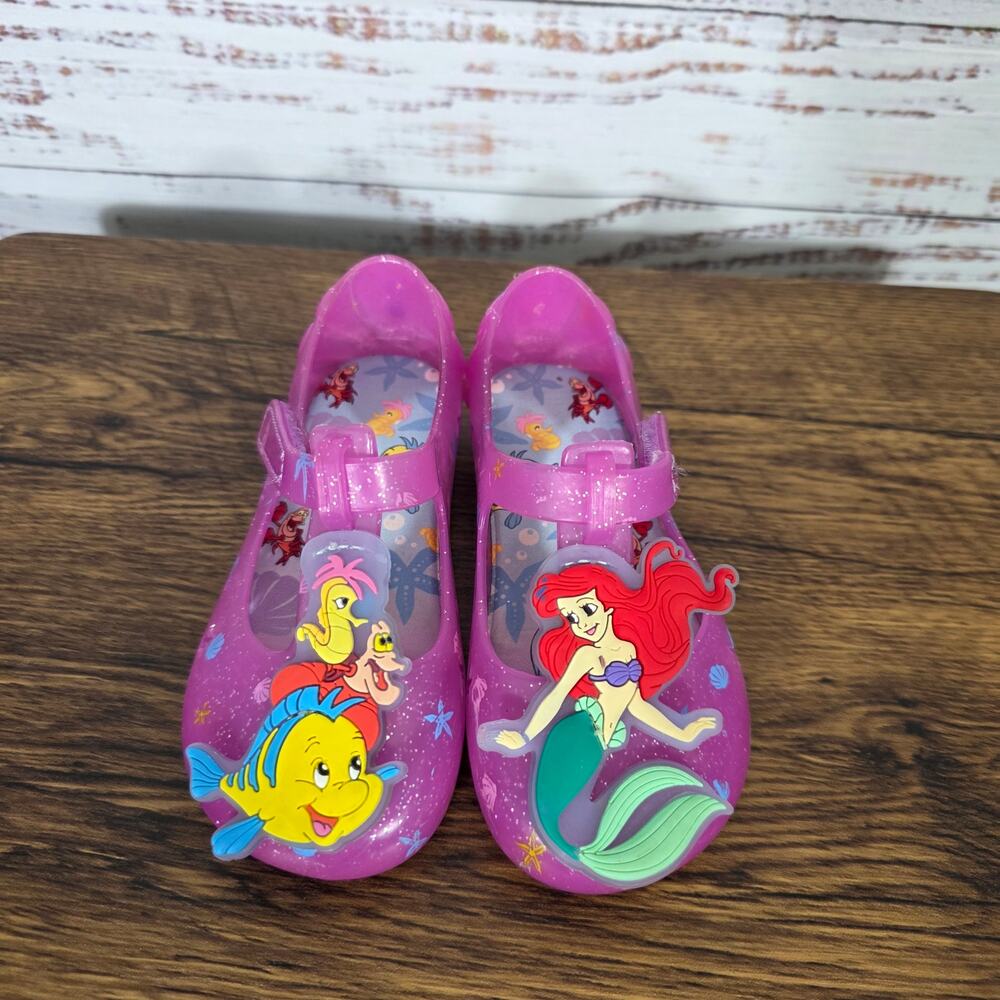 Disney The Little Mermaid Ariel Jelly Sandals Shoes Pink Sparkle Girl's Size 7